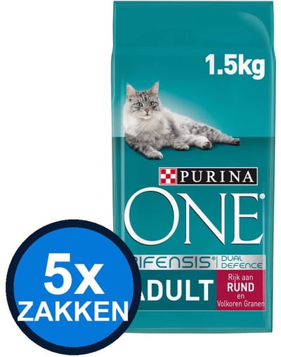 5x Purina One - Adult Rund&Verse Groenten - Kattenvoer Droogvoer - 1.5 kg