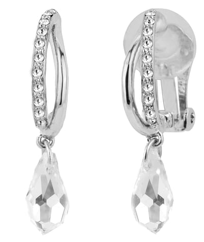 Traveller Clip Oorbellen - Oorhangers Dames - Zilverkleurig - Preciosa Kristal - Druppel - 157566