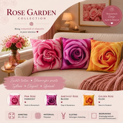 Rose Garden Collection kussenhoes - rozen - 45x45 cm