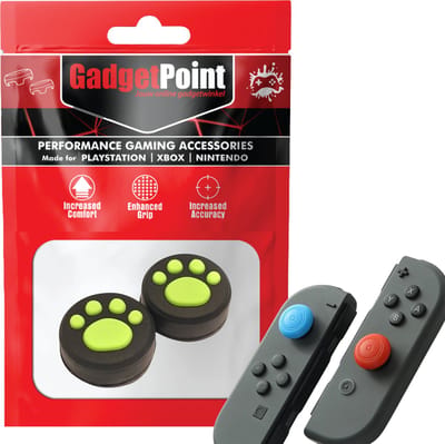 Gadgetpoint - Thumb Grips voor Nintendo Switch Joy-Con Controllers - Gaming Thumbgrips - Performance Anti-Slip Thumbsticks - Bescherming Accessoires - Pootjes - Zwart/Lichtgroen