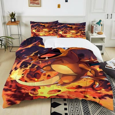 10 Maten Pokémon Charizard Beddengoed Set 3 Delen Dekbedovertrek Volwassen Kinderen Verjaardagscadeau Volledige Maat Beddengoed Set Luxe voor Cadeaus AU Double 180X210cm