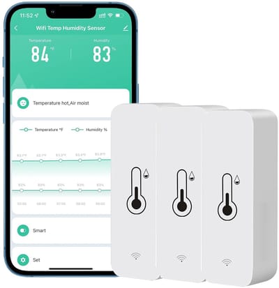 Intelligent WiFi Hygrometer - Slimme Thermometer - Temperatuur en Vochtigheid Sensor voor Binnen en Buiten Gebruik voor Kassen (Pack of 3)