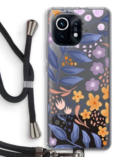 Case Company® - Hoesje met koord geschikt voor Xiaomi Mi 11 hoesje met Koord - Flowers with blue leaves - Telefoonhoesje met Zwart Koord - Bescherming aan alle Kanten en Over de Schermrand