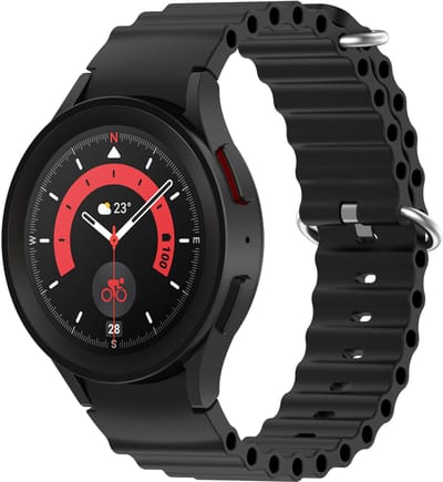 Stravo Ocean Silicone Replacement bandje - Naadloze Hoekverbinding - Zwart - Vervangende Siliconen Horlogebandje 20mm voor Samsung Galaxy Watch 7 (40mm & 44mm), Galaxy Watch 6 (Classic), Galaxy Watch 5 (Pro), Galaxy Watch 4 (Classic)