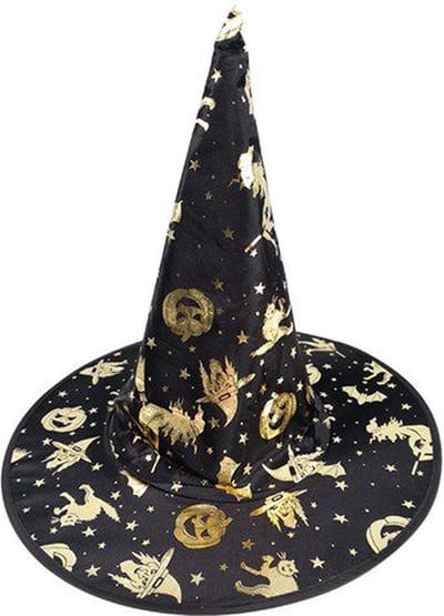 Heksenhoed Kinderen - Heks - Zwart/Goud - Halloween Heksenhoed - One Size - Een Stuk - Unisex