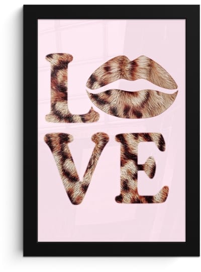 Poster in lijst - Fotolijst 20x30 cm - Posters - Tekst - Love - Pantervacht - Lichtroze - Posterlijst zwart - Decoratie - Wanddecoratie woonkamer - Muurdecoratie slaapkamer
