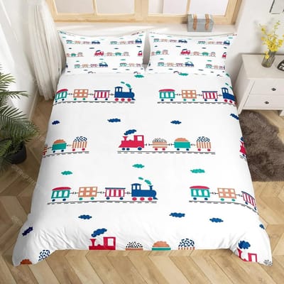 Cartoon Trein Dekbedovertrek Set Zwarte Treinen Beddengoed Set Jongens Tieners Mannen Slaapkamer Enkel Dubbel Dekbedovertrek Decor Dekbedovertrekken EU Single 150x200cm