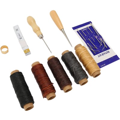16-delige Leer Reparatie Naaiset Kit Professionele Leerbewerkingsgereedschappen voor Doe-het-zelf Leer Ambacht beige