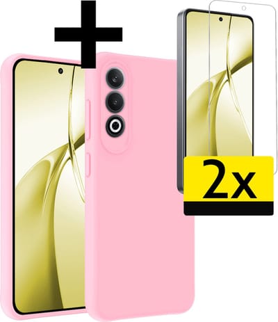 Hoesje - Met 2x Screenprotector - Geschikt voor OnePlus Nord CE4 - Sterk & Shockproof - Back Cover - Siliconen Case - Telefoon Hoes - Telefoonhoesjes - Lichtroze
