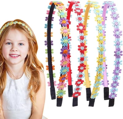 Set van 4 Bloemige Haarbanden voor Meisjes - Zonnebloem Kroon, Bohemian Stijl, Elastische Haaraccessoires