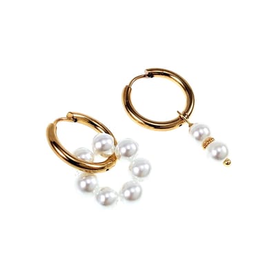 ∅19mm Oorringen Dames - Witte Kristallen Kralen - Verguld RVS - Oorbellen met Kralen Hangers
