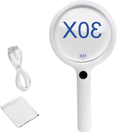 Versterkte Handvergrootglas met Licht, 30x Vergroting, Oplaadbaar met USB, 3 Verlichtingsmodi en 20 LEDs, Ideaal voor Lezen, Hobby's en Verzamelingen