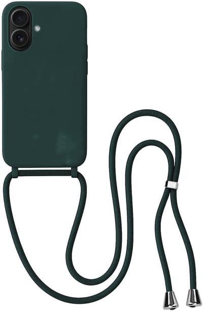 Hoes Geschikt voor iPhone 17 Hoesje Met Koord - Telefoonhoesje Geschikt voor iPhone 17 Backcover Met Afneembaar Koord - Donkergroen