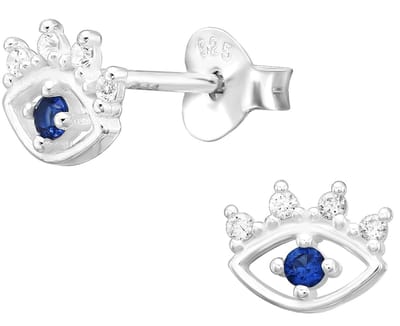 Joy|S - Zilveren boze oog oorbellen - 6 x 7 mm - zirkonia blauw - oorknopjes - evil eye