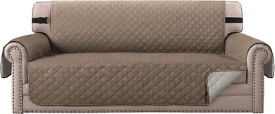 Sofa Covers Waterbestendig Sofa Protectors van Huisdieren Sofa Cover 3-zits Bank Covers Meubelbeschermer Covers Zacht gewatteerd met antislip riem Zitbreedte: 167,6 cm (Bank, Taupe/Beige)