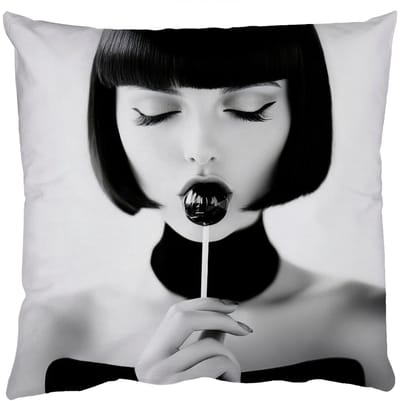 Sierkussens - Kussentjes Woonkamer - 50x50 cm - Vrouw - Lolly - Zwart - Wit
