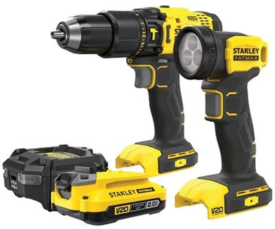 Stanley Fatmax V20 SFMCK210D1-QW Comboset - Accu Klopboormachine & LED Zaklamp - 18V - 1x 2.0Ah Accu - 50Nm - Inclusief Lader en Koffer - 5035048833865
