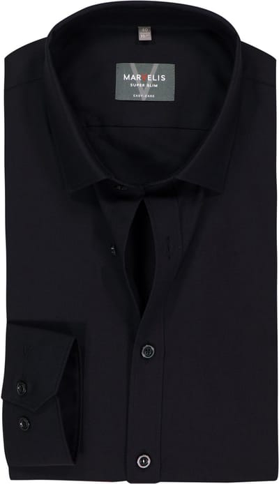 MARVELIS super slim fit overhemd - popeline - zwart - Strijkvriendelijk - Boordmaat: 38
