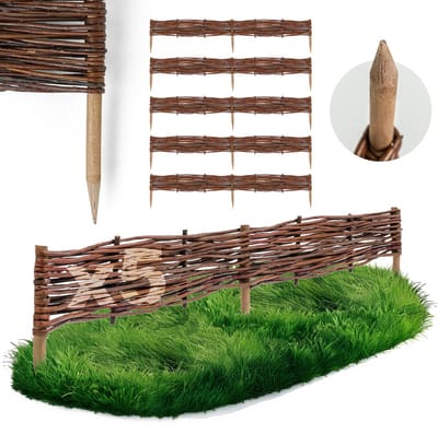 BOGATECO Wilgen Beeteinfassung - Set van 5 Stuks - Diverse Maten - Flexibele Rasenkant & Steckzaun - Handgevlochten Tuinafscheiding | 100 cm x 10 cm