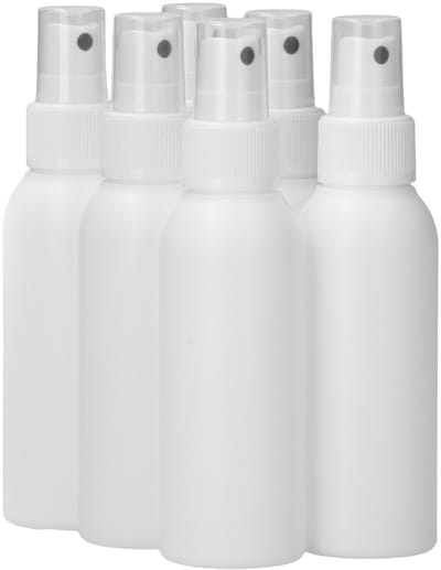 6 x 100 ml ronde fles HDPE wit + Sprayfles pomp wit - BPA Vrij - Niet Breekbaar - Plastic Flesjes Navulbaar - Met Dop - Lege Flessen - 6 stuks