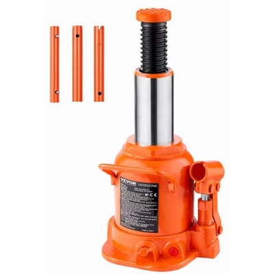 VEVOR hydraulische krik met hefhoogte van 175-320 mm en driedelige lange hendel, geschikt voor auto's, pick-ups, vrachtwagens, campers, autoreparatie en industriële technologie.