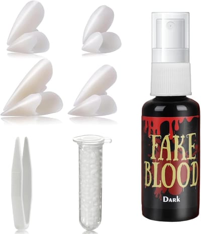 Vampier Tanden Set met Nep Bloed Spray en Lijm - Perfect voor Halloween en Feestjes voor Volwassenen en Kinderen