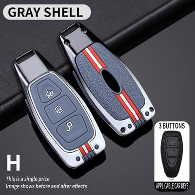 Coque de Protection pour Clé de Voiture en Alliage de Zinc Housse Coquille Protectrice Porte-clés Pour Ford Mondeo Focus Fiesta Kuga C-Max S-Max Mk3 Accessoires d'Intérieur de Voiture gray