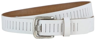 Landley Witte Leren Kinderriem Unisex - Geperforeerde Gleufjes Riem - Jongen / Meisje - Echt Leer - Breedte 3 cm - Wit - Lengte totaal 80 cm / Riemmaat 65