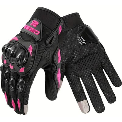AX-03 Gants de Moto pour Femme - Gants de Vélo Respirants Anti-Chute à Doigts Complets avec Compatibilité Écran Tactile, Design Ergonomique et Sangle de Poignet pour XL rouge rose