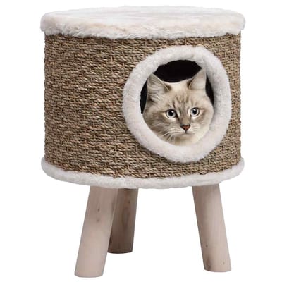 vidaXL - Kattenhuis - met - houten - poten - 41 - cm - zeegras