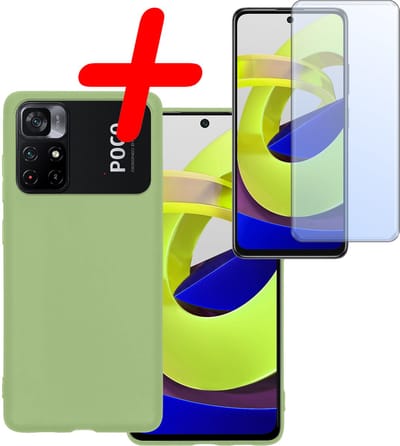 Hoesje Met Screenprotector - Geschikt voor Xiaomi Poco M4 Pro 5G - Sterk & Shockproof - Back Cover - Siliconen Case - Telefoon Hoes - Groen