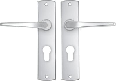 AXA Binnendeurbeslag set (Curve) Aluminium: Kruk (model Duim) op schild met cilindergat PC55
