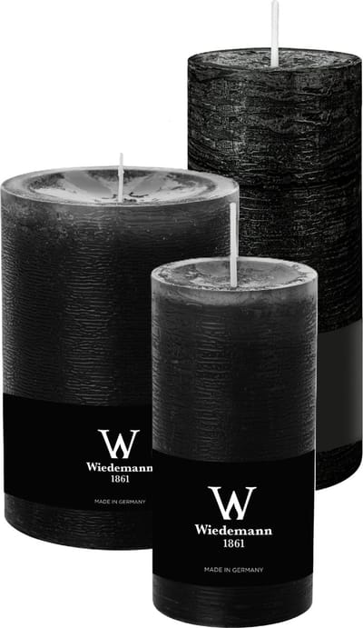 Wiedemann Cilinderkaarsen/stompkaarsen - set van 3 - rustieke kaars - zwart - 10x14/7x16/6x12 cm