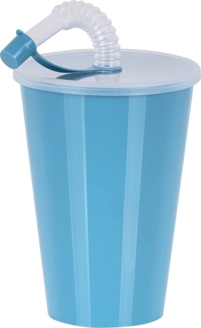 Juypal Drinkbeker met deksel en rietje - licht blauw - kunststof - 450 ml - 12 x 9 cm