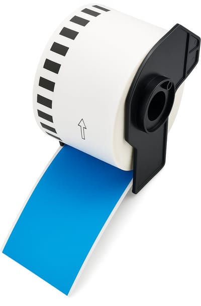 Boxstuff - Brother DK-22205 compatibele labelrollen - 62 mm x 30,48 meter - Inclusief rolhouder - Zwart op Blauw - 1 stuks