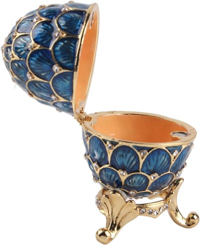 Vintage Emaile Doos voor Sieraden met Paaseieren, Decoratie en Ambachten in Blauw - Perfect voor Verzamelingen en Cadeaus