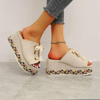 Mode Dames Dikgezoolde Slippers Dames Vrouwen Dikgezoolde Slippers Zomer Dames PU Slippers Hoge Hakken 35 beige