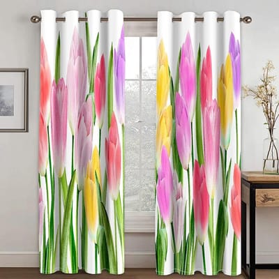 Kant-en-klare Tulpengordijnen voor Raambekleding Kleine Raamgordijnen Woonkamer Keuken Moederdagcadeau Nieuwe Mode Diverse Patronen W55 X H120cm X 2&Grommet Top
