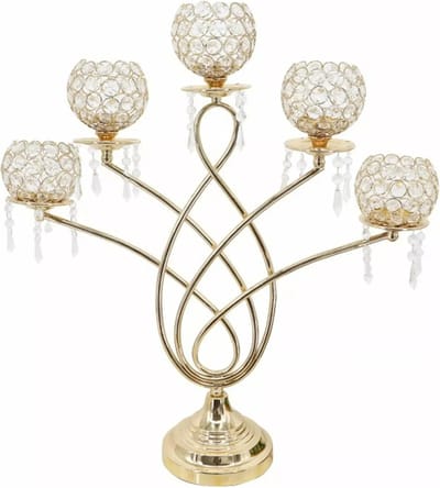 Eszenzics™ Luxe kandelaar - Modern ontwerp - 5-armig - Decoratief - Kristallen - Sfeerverlichting - 62 cm - Goud kleurig
