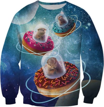 Otters in UFO's gemaakt van donuts Trui voor fout feest - Maat: S - Foute trui - Feestkleding - Festival Outfit - Fout Feest - Trui voor festivals - Rave party kleding - Rave outfit - Dieren kleding - Dierentrui -