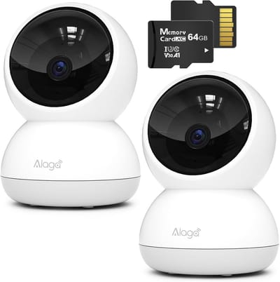 Binnenbeveiligingscamera met 3K Pan en Tilt - WiFi Video Bewaking met AI Bewegingdetectie, Geluidsondersteuning en Nachtzicht (2-Pack incl. 64 GB Geheugenkaart)