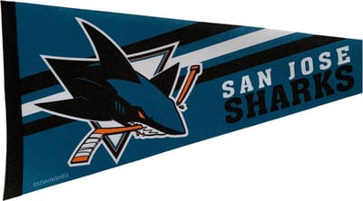 USArticlesEU - San Jose Sharks - Californie - NHL - Vaantje - Ijshockey - Hockey - Ice Hockey -  Sportvaantje - Pennant - Wimpel - Vlag - Groen/Zwart/Wit - 31 x 72 cm