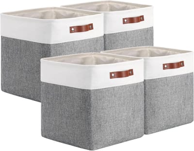Famanu – Stoffen opbergkubussen set van 4 - 28x28x28 cm - opvouwbare opbergdozen voor kleding en accessoires - grijs wit