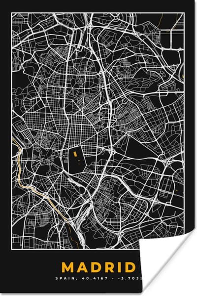 Poster Madrid - Goud - Plattegrond - Stadskaart - Kaart - 120x180 cm XXL