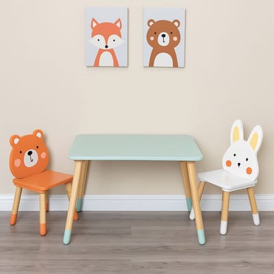Maxx Kidz Kindertafel met 2 Stoeltjes - Speeltafel voor Kinderen - Ideaal als Tekentafel - Peuter Stoeltje met Tafel - Kindermeubels van Hout - Wit Blauw en Bruin