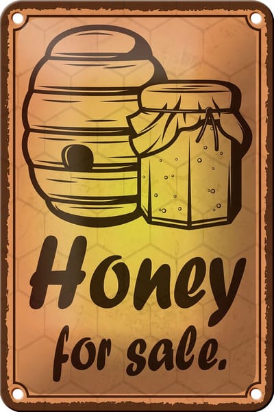 Blechschild Hinweis 12x18cm Honey for sale Honig Verkauf