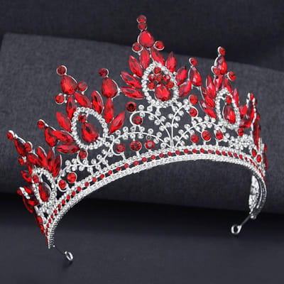 Koninklijke Koningin Bruiloftskroon voor Vrouwen Grote Rode Kristal Banket Tiara Hoofdsieraad Bruidsfeest Kostuum Haar Sieraden Accessoires red