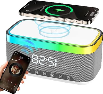 Digitale Wekker Radio - Audio Klok - Slaapkamer Comfort - Draadloze Oplaadfunctie - 18 cm Breed - Multicolor