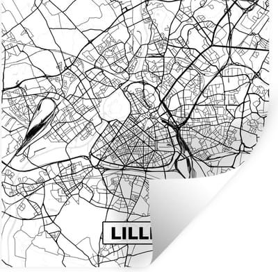 Muurstickers - Sticker Folie - Lille - Stadskaart - Frankrijk - Kaart - Plattegrond - Zwart wit - 100x100 cm - Plakfolie - Muurstickers Kinderkamer - Zelfklevend Behang XXL - Zelfklevend behangpapier - Stickerfolie