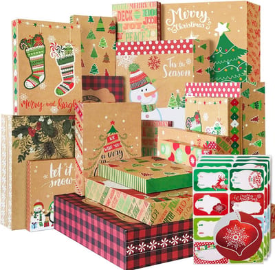 Kerstgeschenkdozen met deksels - 12 stuks + 80 folie kersttag stickers - geschikt voor grote kleding